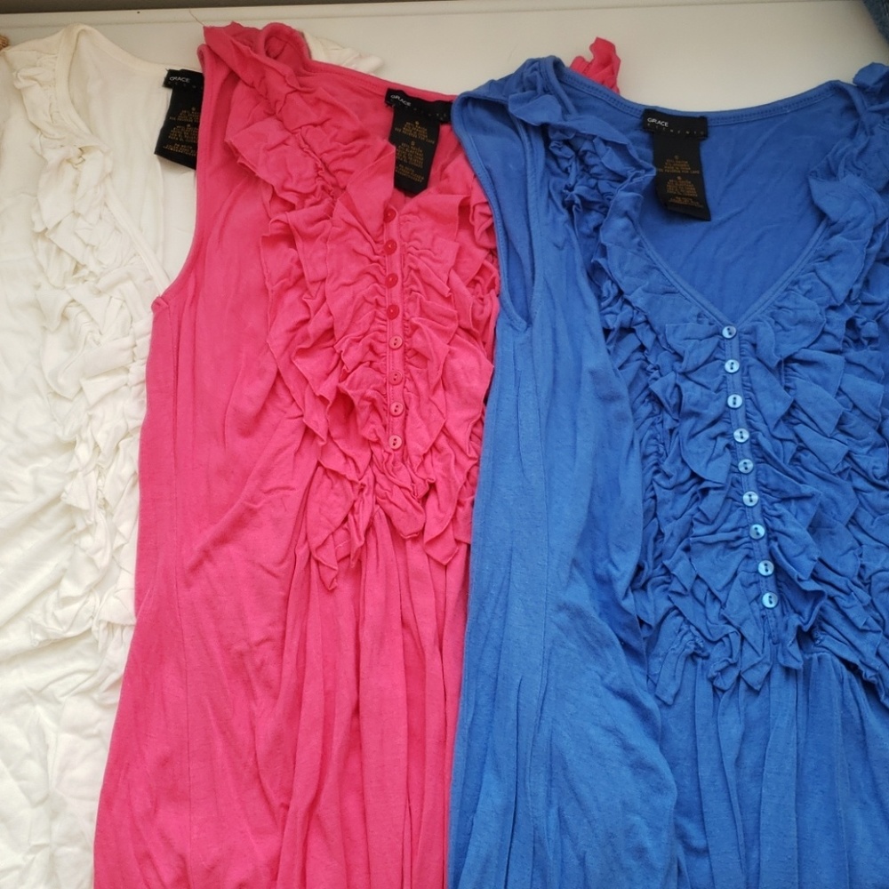 3 Ruffle Front Sleeveless Knit Tops